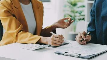 Audit concept,Administrator business man financial inspector and secretary making report calculating balance. Internal Revenue Service checking document. video