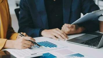 Audit concept,Administrator business man financial inspector and secretary making report calculating balance. Internal Revenue Service checking document. video