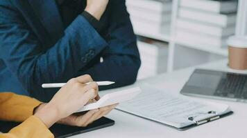 Audit concept,Administrator business man financial inspector and secretary making report calculating balance. Internal Revenue Service checking document. video