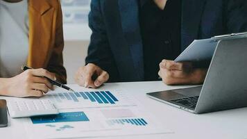 Audit concept,Administrator business man financial inspector and secretary making report calculating balance. Internal Revenue Service checking document. video