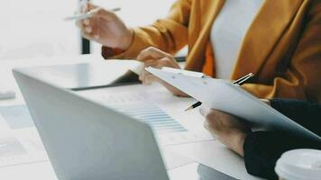 Audit concept,Administrator business man financial inspector and secretary making report calculating balance. Internal Revenue Service checking document. video