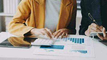 Audit concept,Administrator business man financial inspector and secretary making report calculating balance. Internal Revenue Service checking document. video