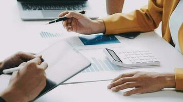 Audit concept,Administrator business man financial inspector and secretary making report calculating balance. Internal Revenue Service checking document. video