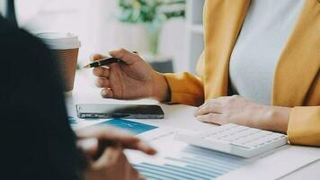 Audit concept,Administrator business man financial inspector and secretary making report calculating balance. Internal Revenue Service checking document. video