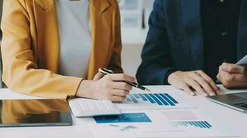 Audit concept,Administrator business man financial inspector and secretary making report calculating balance. Internal Revenue Service checking document. video