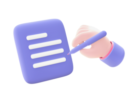 3d illustration icon of purple hand Writing with pen for UI UX web mobile apps social media ads design png