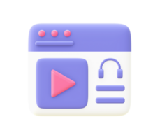 3d illustration icon of purple music video streaming for UI UX web mobile apps social media ads design png