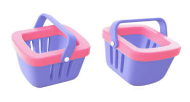 3d illustration icon of Simple purple shopping basket Cart for UI UX web mobile apps social media ads design png