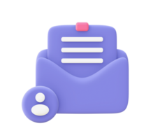 3d illustration icon of purple Mail for UI UX web mobile apps social media ads design png