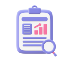 3d illustration icon of purple report file document for UI UX web mobile apps social media ads design png