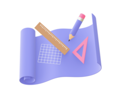 3d illustration icon of purple Planning with pencil and ruler for UI UX web mobile apps social media ads design png