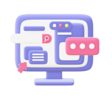 3d illustration icon of purple pc computer for UI UX web mobile apps social media ads design png