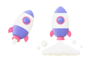 3d illustration icon of Simple purple spaceship rocket for UI UX web mobile apps social media ads design png