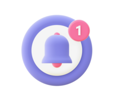 3d illustration icon of Simple purple Notification with bell for UI UX web mobile apps social media ads design png