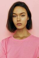 young woman in a pink T-shirt Youth style Lifestyle unaltered photo