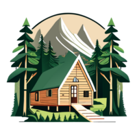 wooden cabin and mountain. Print design for t shirt png