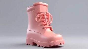 . Pink rubber boots on a gray background. 3d render illustration. photo