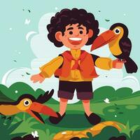 Cute Boy With Birds vector