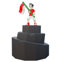 3d Illustration of Indonesian Guy Holding Indonesia Flag on Top of A Mountain png