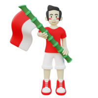 3d Illustration of Indonesian Guy Holding Indonesia Flag png