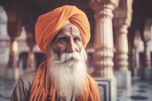 Portrait of Indian Sadhu Baba in the temple. photo
