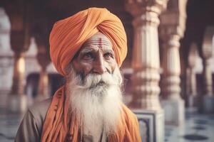 retrato de indio sadhu baba en el templo. generativo ai foto