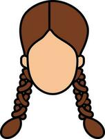 mujer cara con dos trenza icono en marrón y naranja color. vector