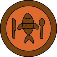 Fried Fish On Plate Icon In Brown And Orange Color. vector