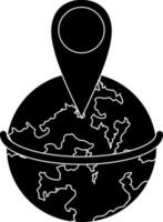 Map pointer on black and white earth globe. vector