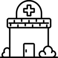 Hospital or Clinic Building with Grass Icon in Black Line Art. vector