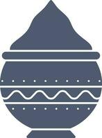 Clay Pot Full Of Powder Gulal Icon In Blue And White Color. vector