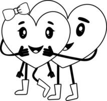 Vector Illustration Of Cute Heart Couples Hugging Each Other In Black And White Color.