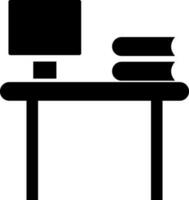 Black computer and books on table. vector