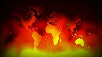 Global warming world map with heating temperature video