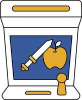 Fruit apple cutting game in arcade machine flat icon. vector