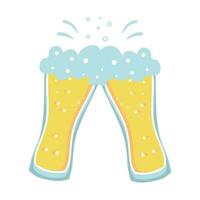 Two glasses of fresh foamy beer. Design for bar, menu, cafe. vector