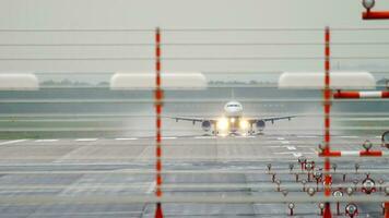 DUSSELDORF, GERMANY JULY 24, 2017 - Airberlin Airbus 320 departure at rainy weather. Dusseldorf airport, Germany video