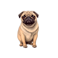 Cute pug isolated on transparent background, ai generated, digital illustration. png