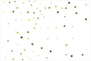 Random falling gold stars on white background. Glitter pattern for banner, greeting card, Christmas and New Year card, invitation, postcard, paper packaging vector