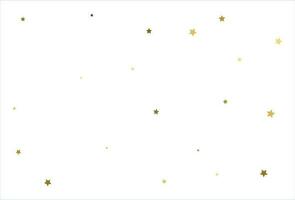 Random falling gold stars on white background. Glitter pattern for banner, greeting card, Christmas and New Year card, invitation, postcard, paper packaging vector
