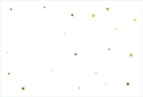 Random falling gold stars on white background. Glitter pattern for banner, greeting card, Christmas and New Year card, invitation, postcard, paper packaging vector