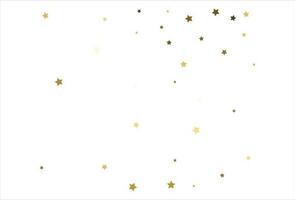 Random falling gold stars on white background. Glitter pattern for banner, greeting card, Christmas and New Year card, invitation, postcard, paper packaging vector