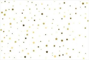 Random falling gold stars on white background. Glitter pattern for banner, greeting card, Christmas and New Year card, invitation, postcard, paper packaging vector