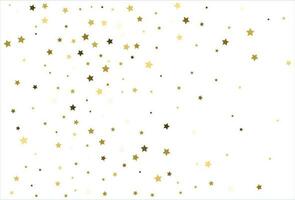 Random falling gold stars on white background. Glitter pattern for banner, greeting card, Christmas and New Year card, invitation, postcard, paper packaging vector