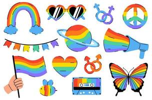 LGBTQ set isolated on white background. Rainbow elements. Symbol of the LGBT pride community. vector