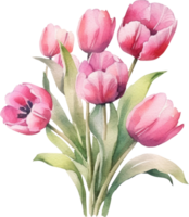 rosa tulipano mazzo fiori acquerello. ai generato png