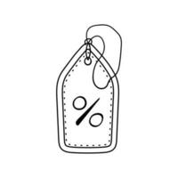 Hand drawn doodle price tag with string amd the image of the Percentage icon, special offer, shopping discount label, promotional sale badge. Isolated on white background vector