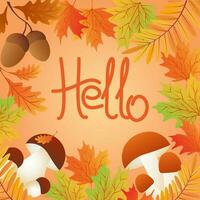 Hello autumn. Autumn leaves with mushrooms, cep, acorns. Set sale banners, postcard, poster. Vector illustration EPS10.