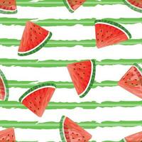 Seamless pattern with hand drawn watermelon slice and green strips. vector