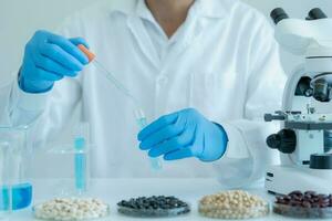 Scientist check chemical whole grains residues in laboratory. Control experts inspect the concentration of chemical residues. hazards, standard, prohibited substances, contaminate, Microbiologist photo